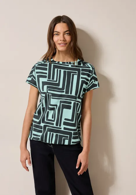 Print-Shirt mit Knopfdetail slate khaki