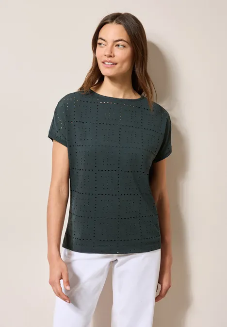 T-Shirt mit Lochmuster slate khaki