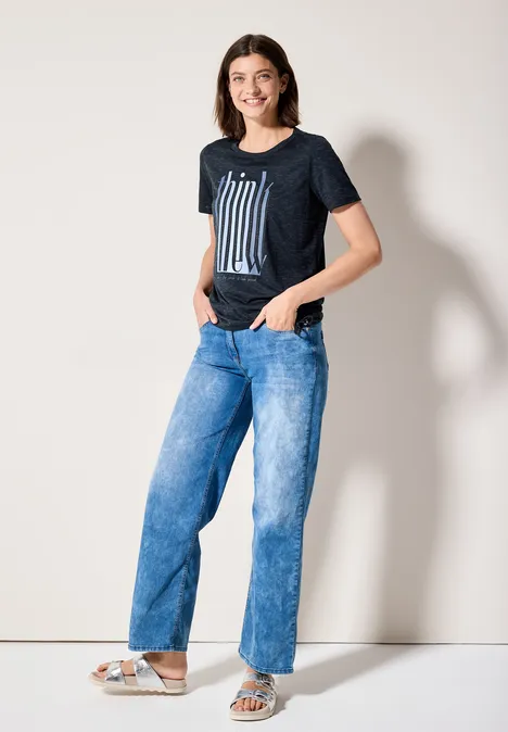 Ausbrenner-Shirt mit Wording universal blue