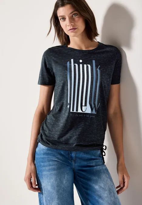 Ausbrenner-Shirt mit Wording universal blue