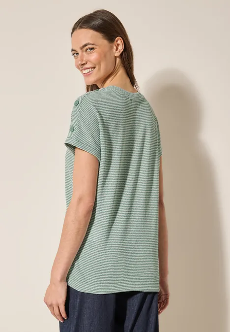 Gestreiftes Strukturshirt matcha green
