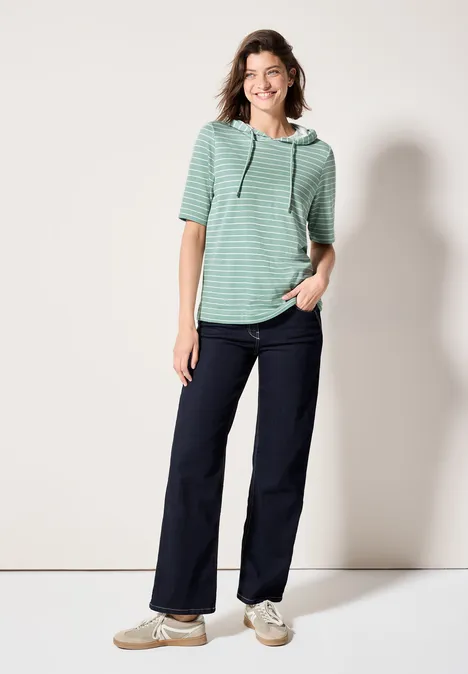 Sweat à capuche rayé matcha green