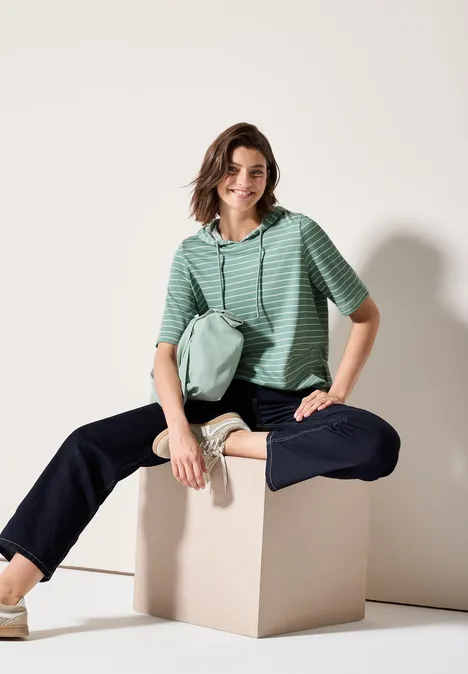 Sweat à capuche rayé matcha green