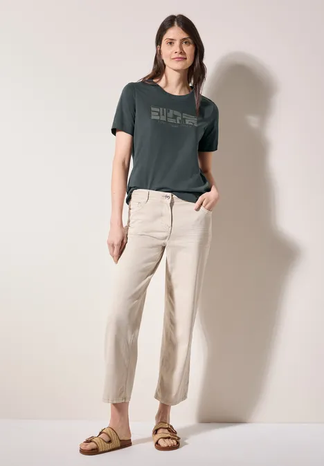 Basic T-Shirt mit Print slate khaki