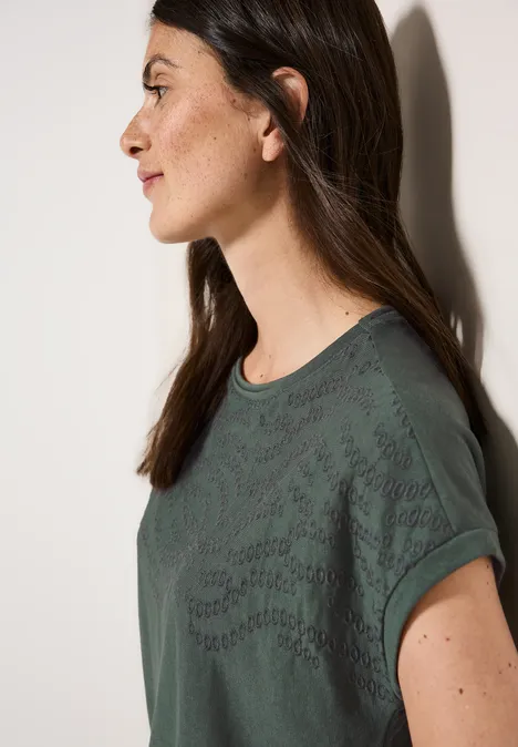 Shirt mit Stick-Muster dark balmy khaki