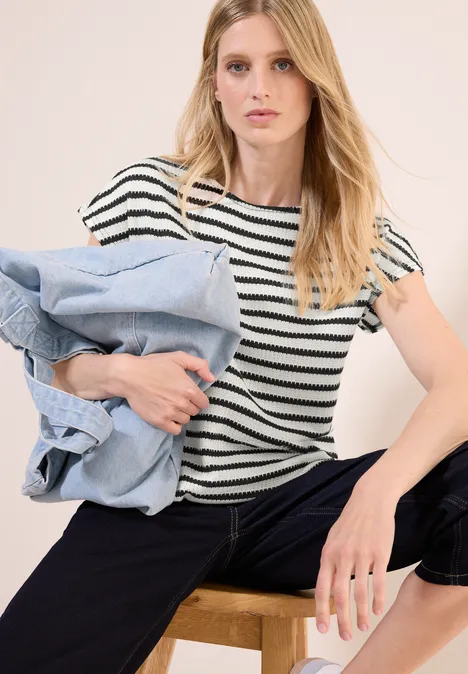 Gestreiftes Jacquard Shirt vanilla white