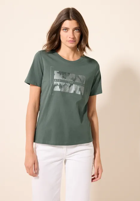 T-Shirt mit Folienprint dark balmy khaki