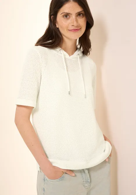 Strukturshirt mit Kapuze vanilla white