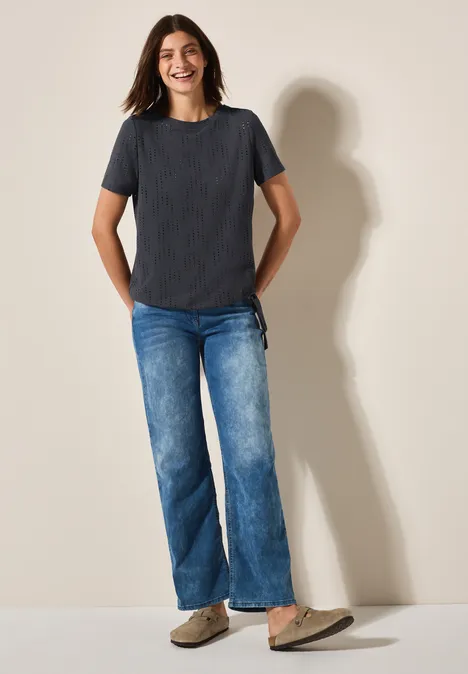 Strukturshirt mit Lochmuster volcanic grey