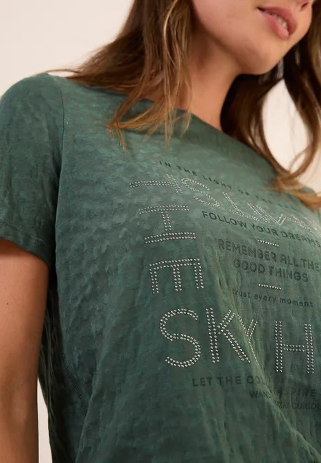 T-Shirt mit Schmucksteinen dark balmy khaki
