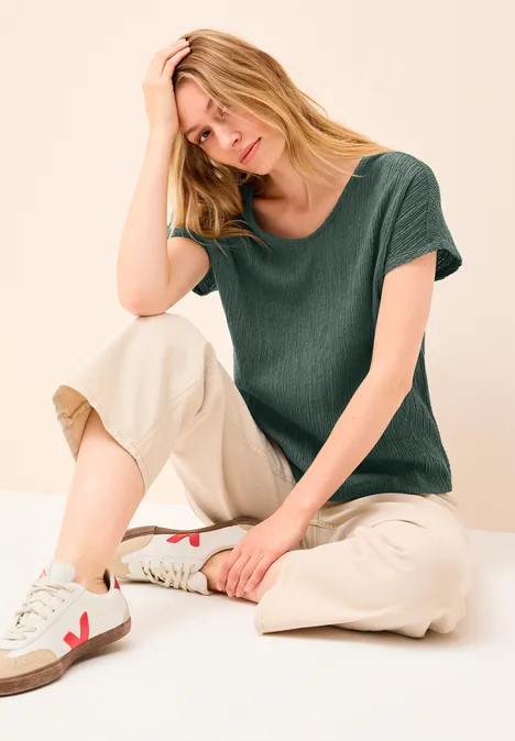 Shirt mit Smok-Struktur dark balmy khaki