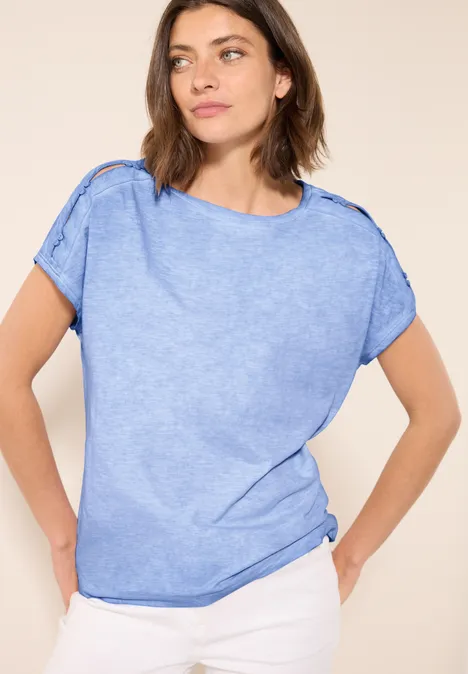 T-Shirt mit Knopfdetail aster blue