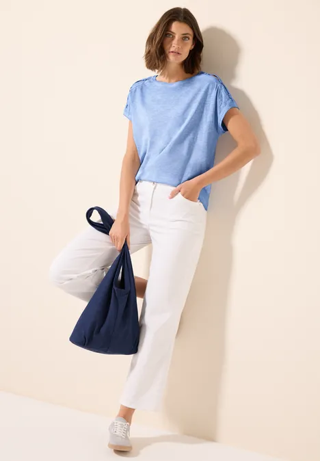 T-Shirt mit Knopfdetail aster blue