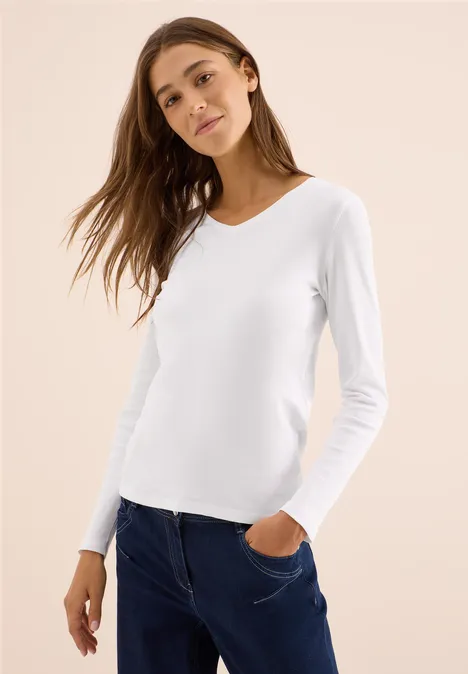 T-shirt à manches longues avec col en V White