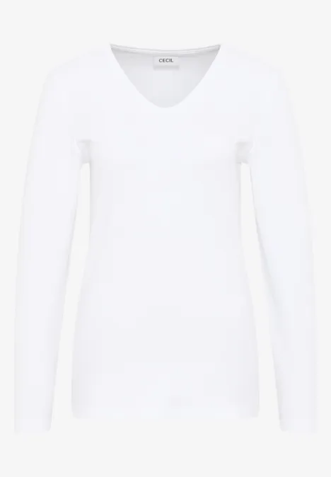 T-shirt à manches longues avec col en V White