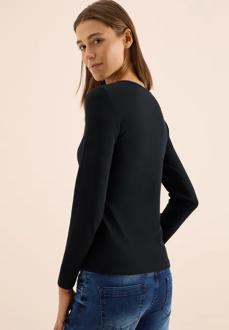 V-Neck Langarmshirt Black