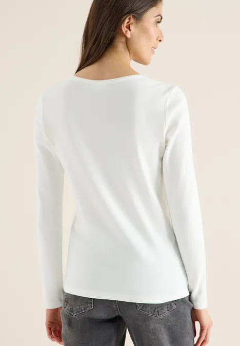 V-Neck Langarmshirt vanilla white