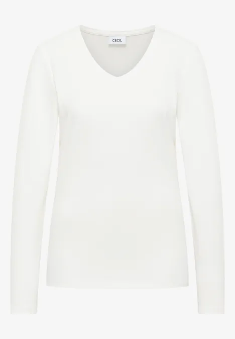 V-Neck Langarmshirt vanilla white