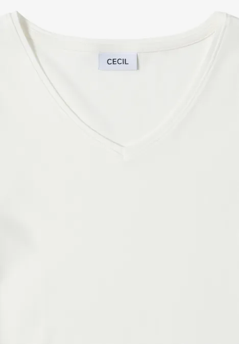 V-Neck Langarmshirt vanilla white