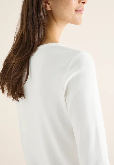 V-Neck Langarmshirt vanilla white