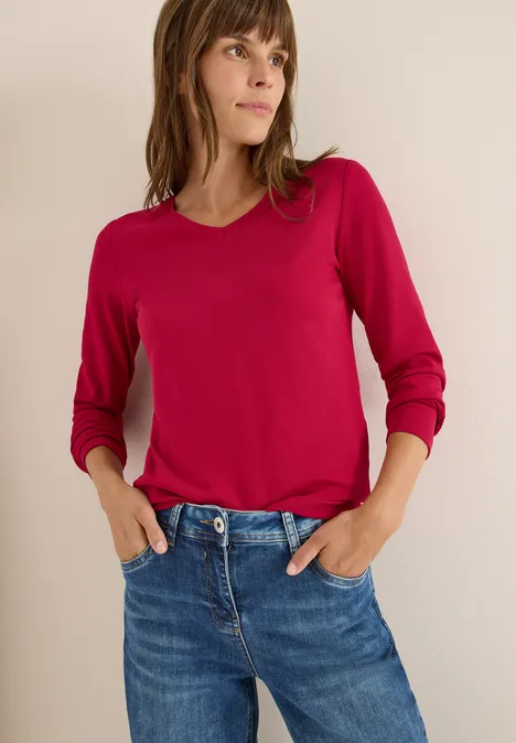 T-shirt à manches longues avec col en V beaujolais red