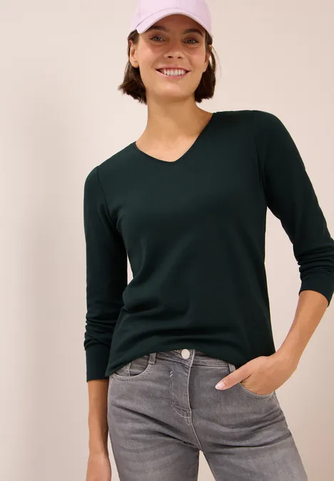T-shirt à manches longues avec col en V ink green