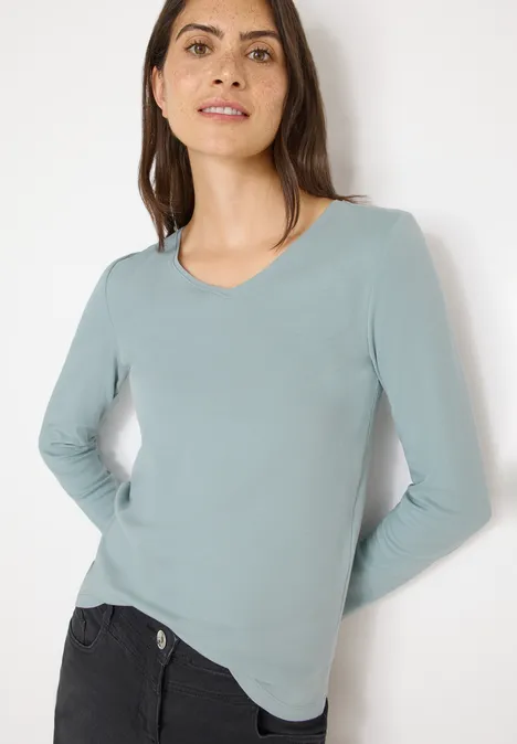 V-Neck Langarmshirt light mint blue