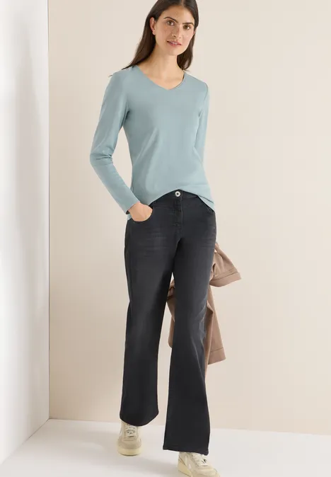 V-Neck Langarmshirt light mint blue