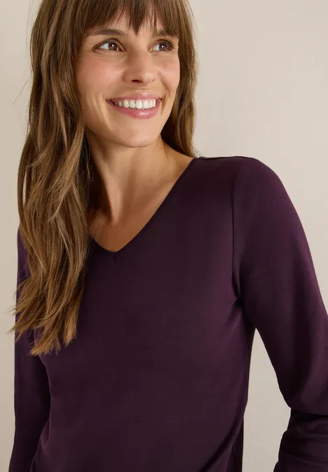 T-shirt à manches longues avec col en V eggplant red