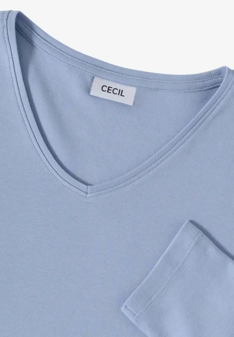 T-shirt à manches longues avec col en V mountain blue