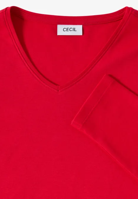 V-Neck Langarmshirt fiery red