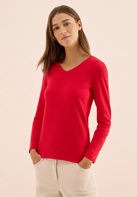 V-Neck Langarmshirt fiery red