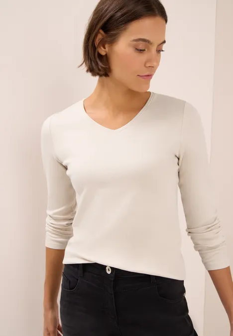 T-shirt à manches longues avec col en V oat milk beige