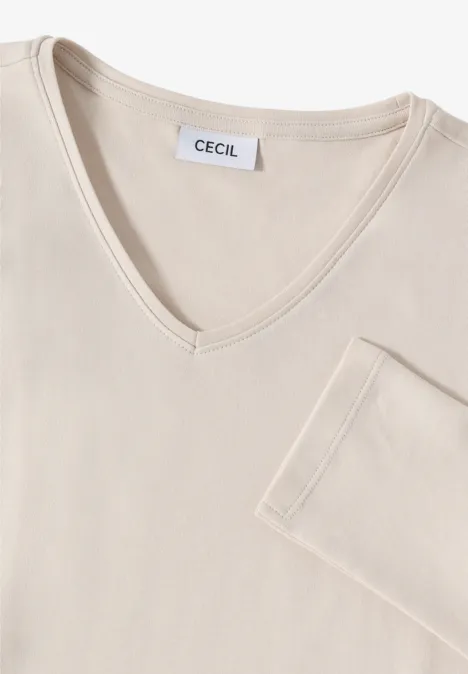 T-shirt à manches longues avec col en V oat milk beige