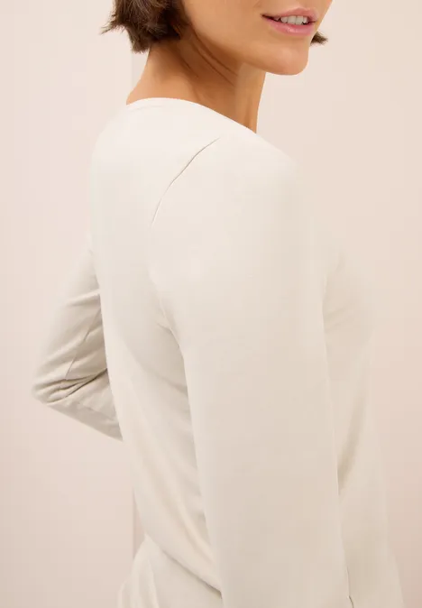 T-shirt à manches longues avec col en V oat milk beige