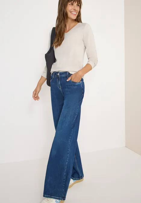 V-Neck Langarmshirt light greige