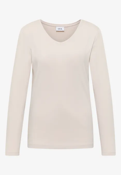 V-Neck Langarmshirt light greige