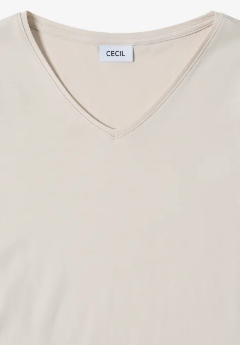 V-Neck Langarmshirt light greige