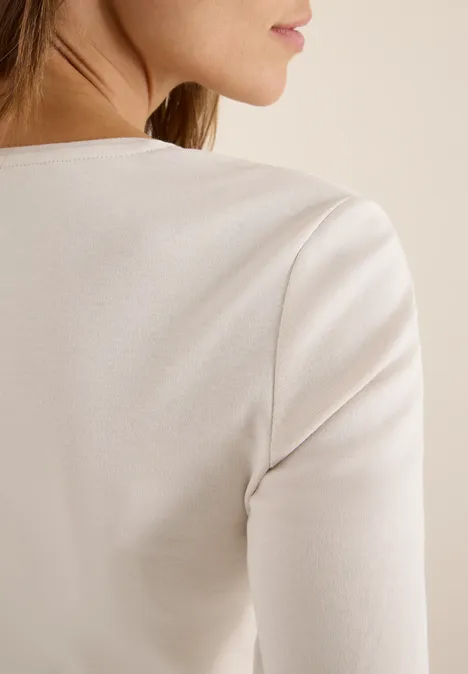 V-Neck Langarmshirt light greige