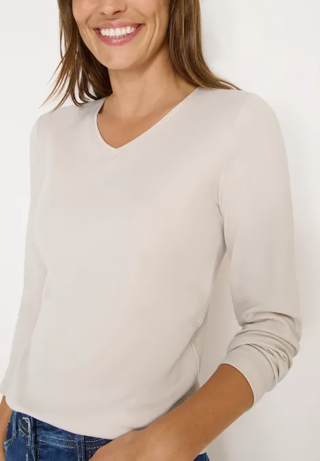V-Neck Langarmshirt light greige