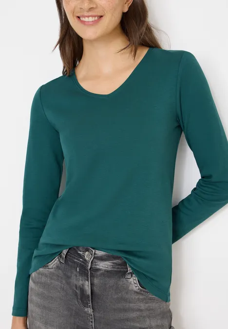 V-Neck Langarmshirt dark sea green