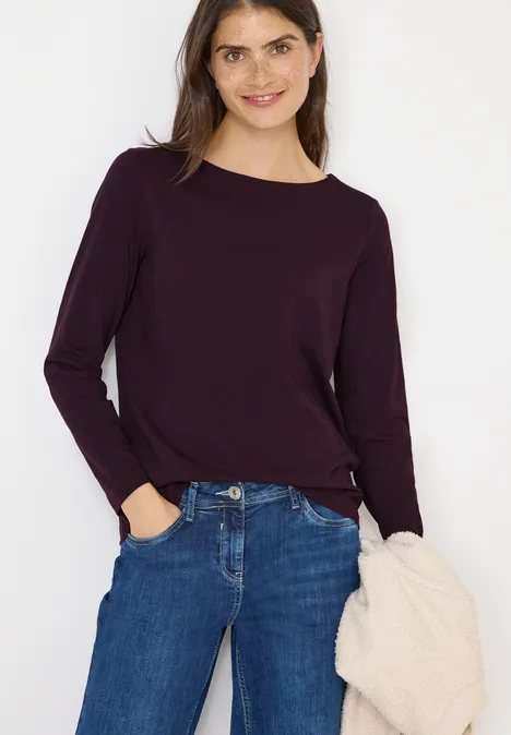 Basic Langarmshirt eggplant red