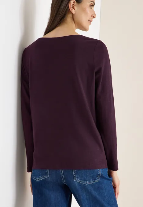 Basic Langarmshirt eggplant red