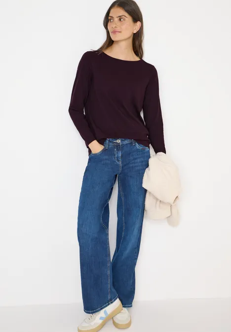 Basic Langarmshirt eggplant red