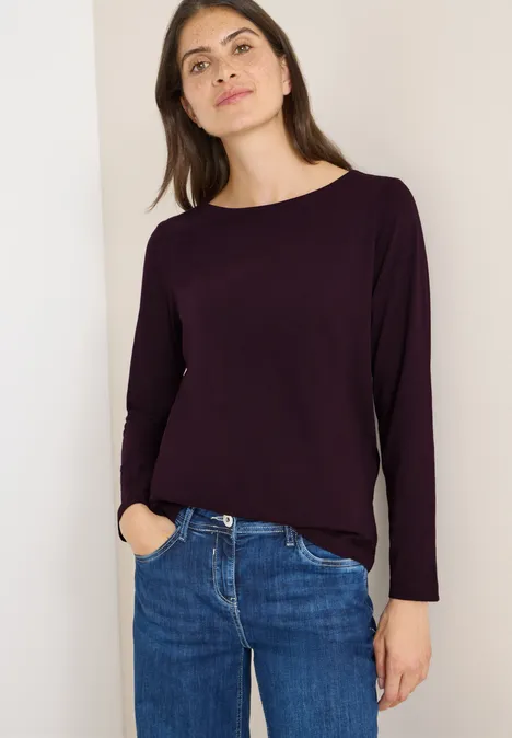 Basic Langarmshirt eggplant red