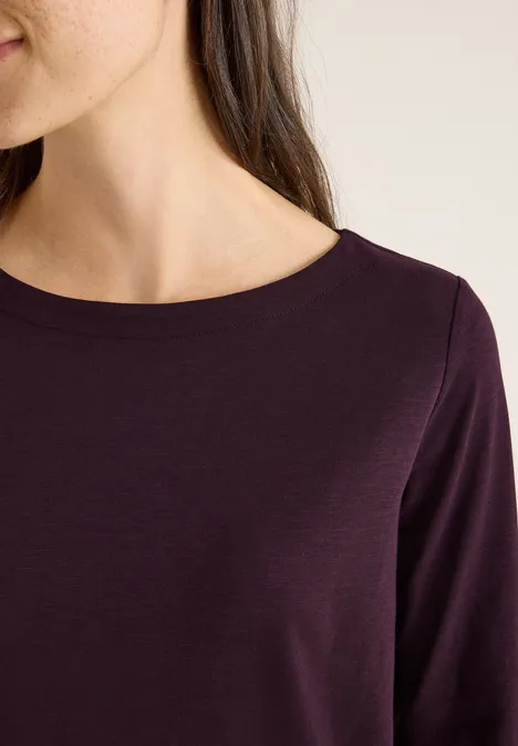 Basic Langarmshirt eggplant red
