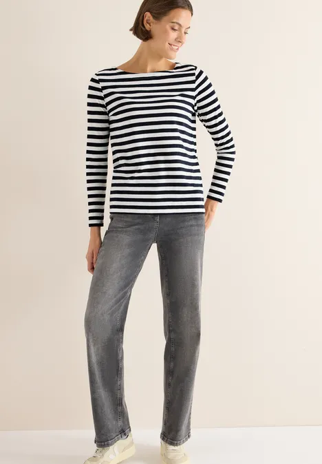Gestreiftes Basic Shirt vanilla white