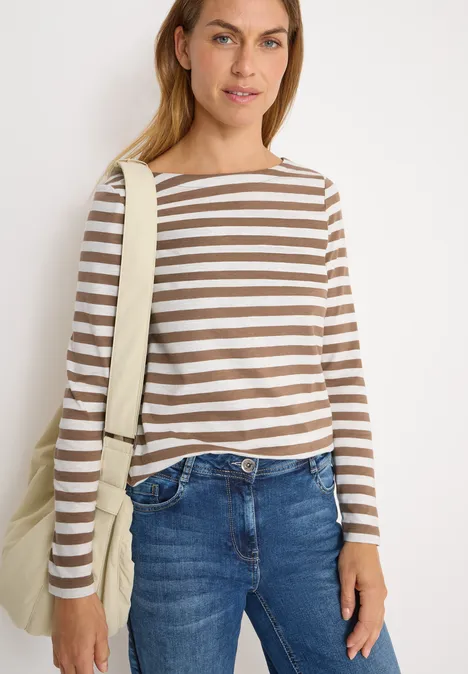 Gestreiftes Basic Shirt natural taupe