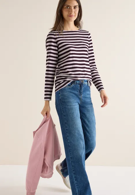 Gestreiftes Basic Shirt eggplant red