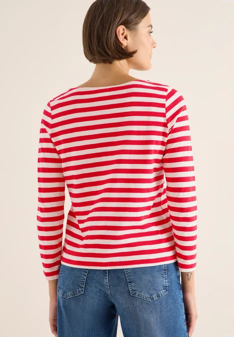 Gestreiftes Basic Shirt fiery red